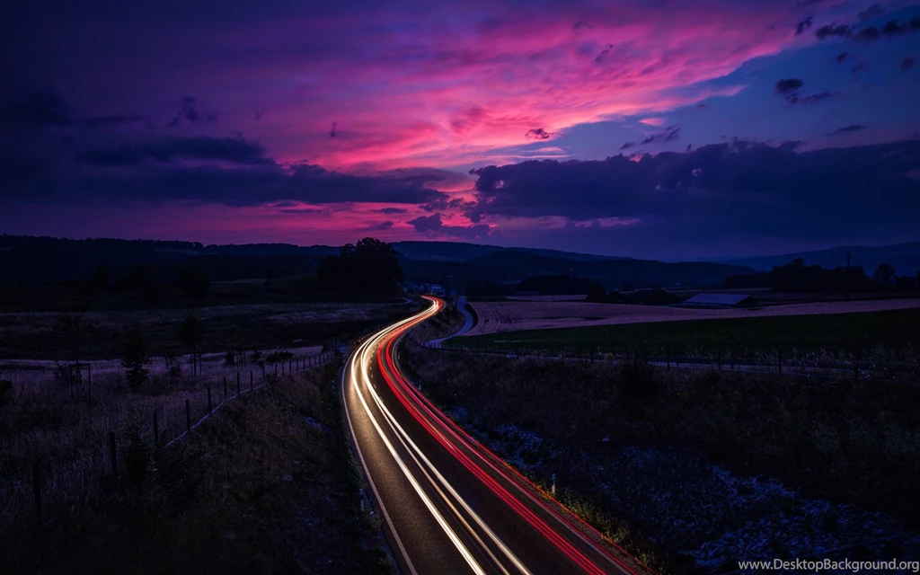Switzerland, Road Traffic, Lines Light, Sunset, Twilight, Purple ...