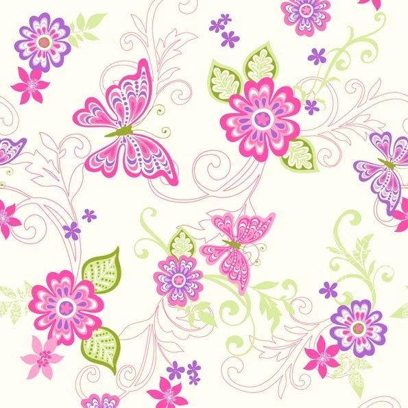 Butterfly Scrolls Pink, Green & Purple Wallpapers