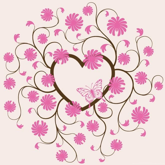 Free Vector Valentine Day Butterfly Fly On Floral Love Heart Plant ...