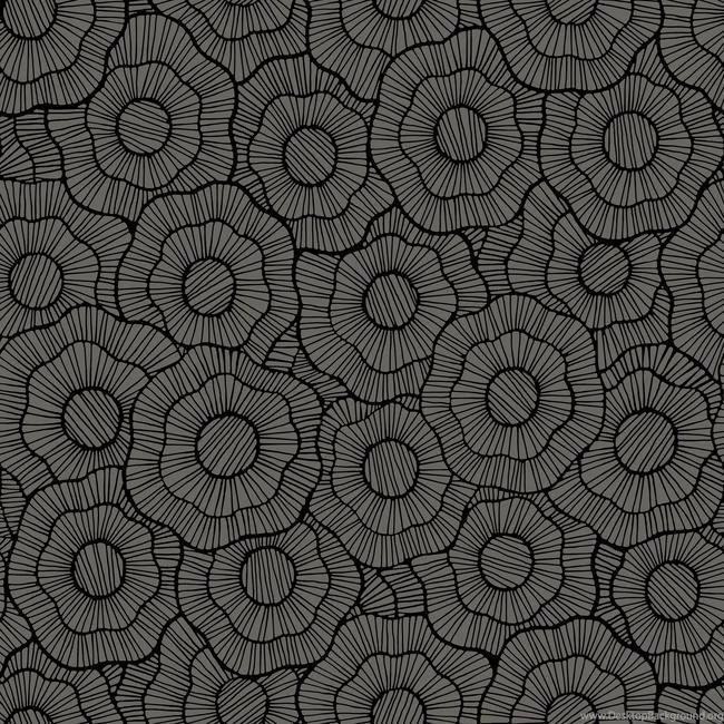 Sample Wild Poppies Flocked Wallpapers In Dark Grey And Black ...