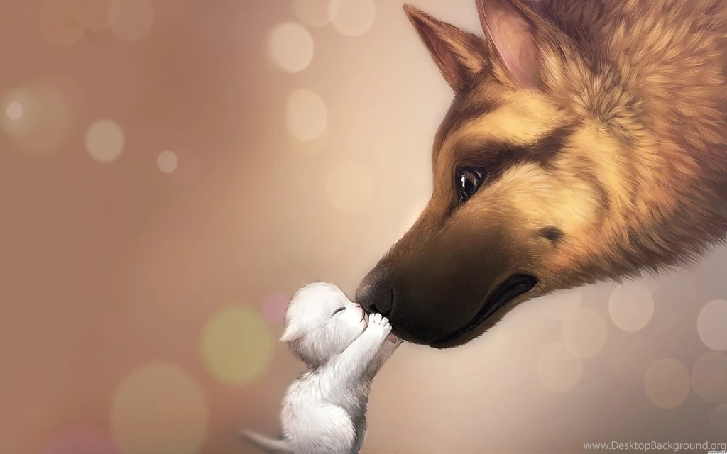Cute Anime Kitten With Dog Wallpapers Desktop Background