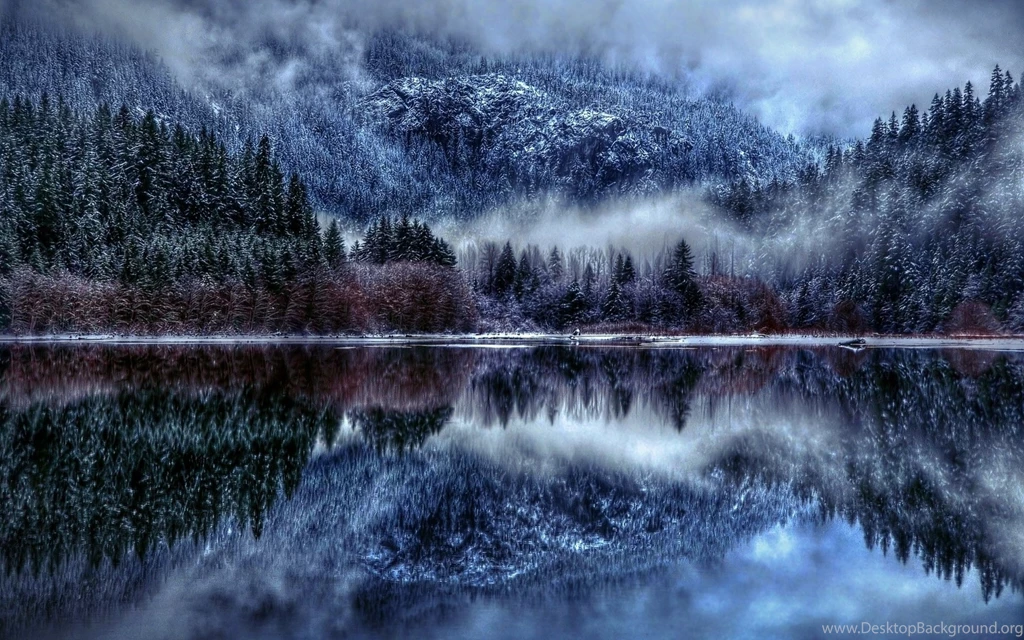 Mountains Hdr Reflection Winter Trees Forest Fog Wallpapers ...