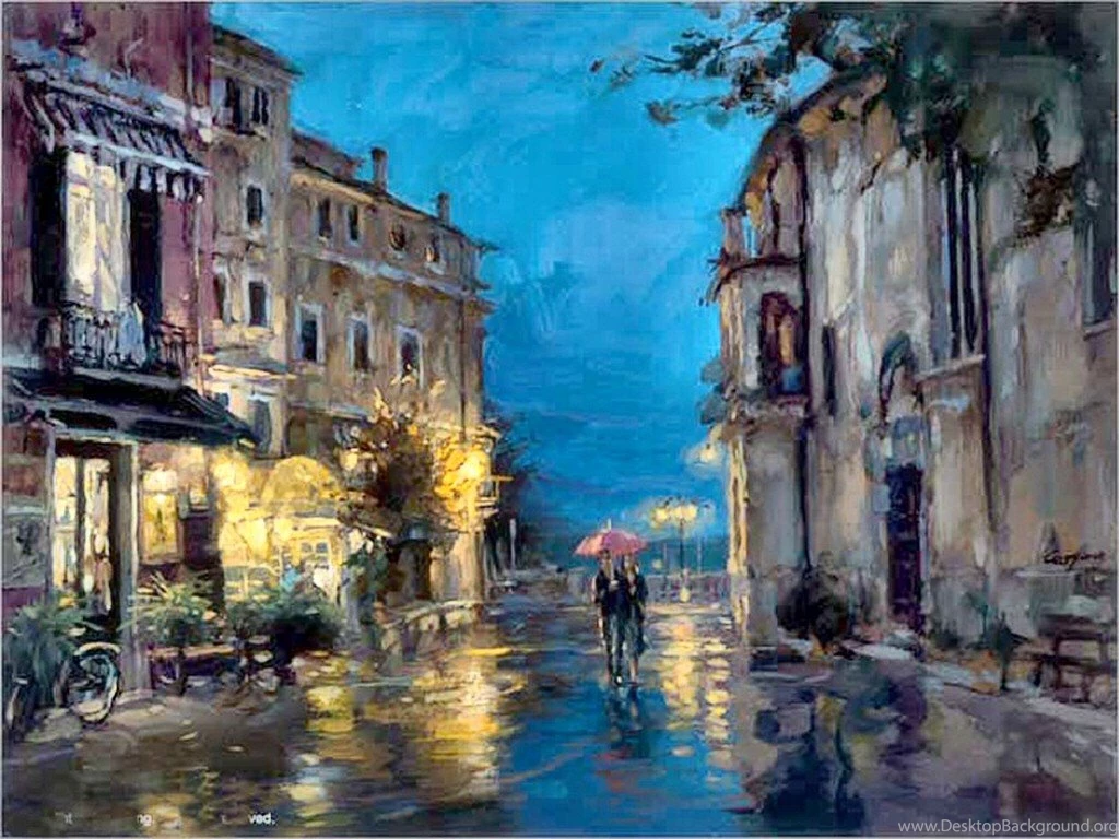 Other Lovers Rain Cityscape Painting Scenery Couple Art Artwork ...