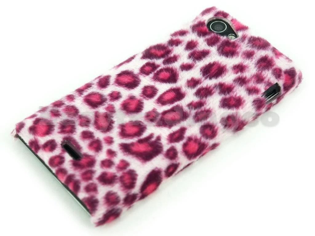 Pink Furry Leopard Cover Case Sony Xperia J ST26I