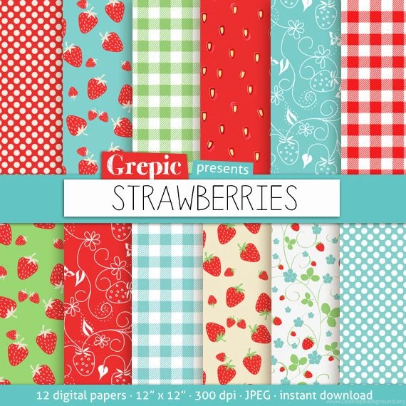 Strawberry Digital Paper: “STRAWBERRIES” Digital Paper Pack With ...
