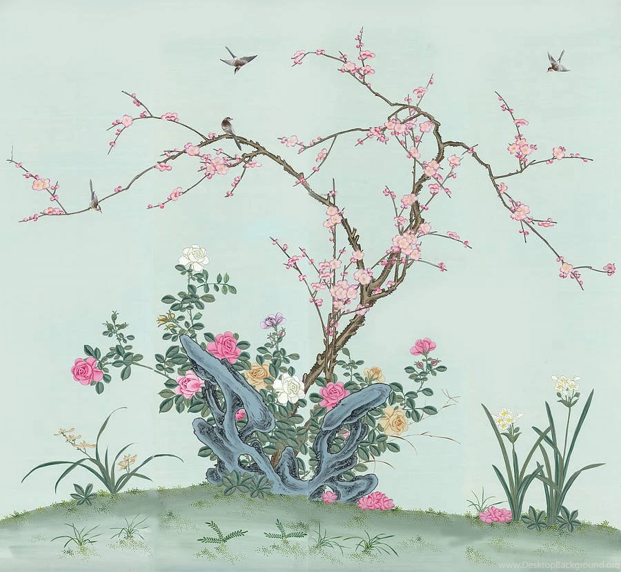 Rose And Plum Blossom Chinoiserie Wallpapers By Peacock And Piano ...