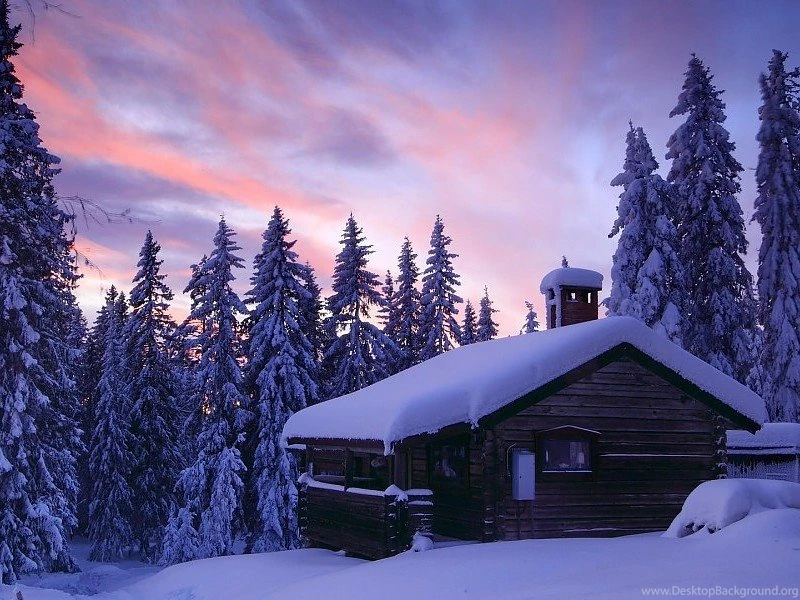 Log Cabin In The Wood In Winter Free Desktop Backgrounds And ...