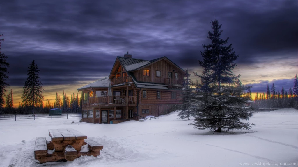 Logs Tag Wallpapers: Snowbound Log Cabin Mountains Hdr Snow Winter ...