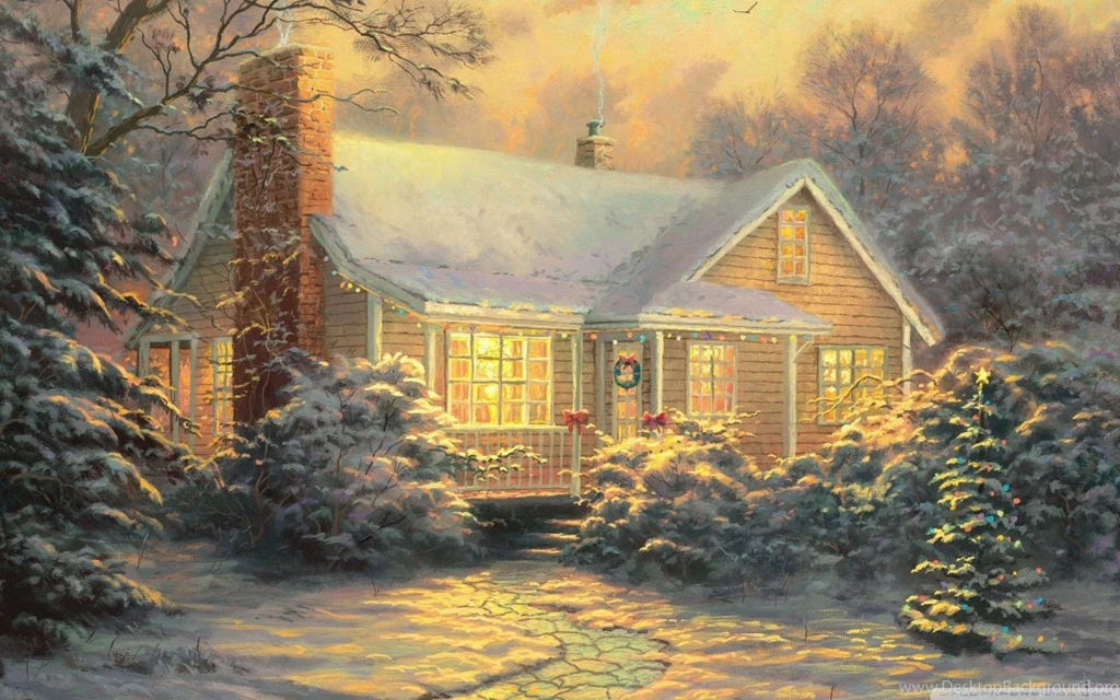 Christmas Cottage By Thomas Kinkade HD Desktop Wallpapers : High ...