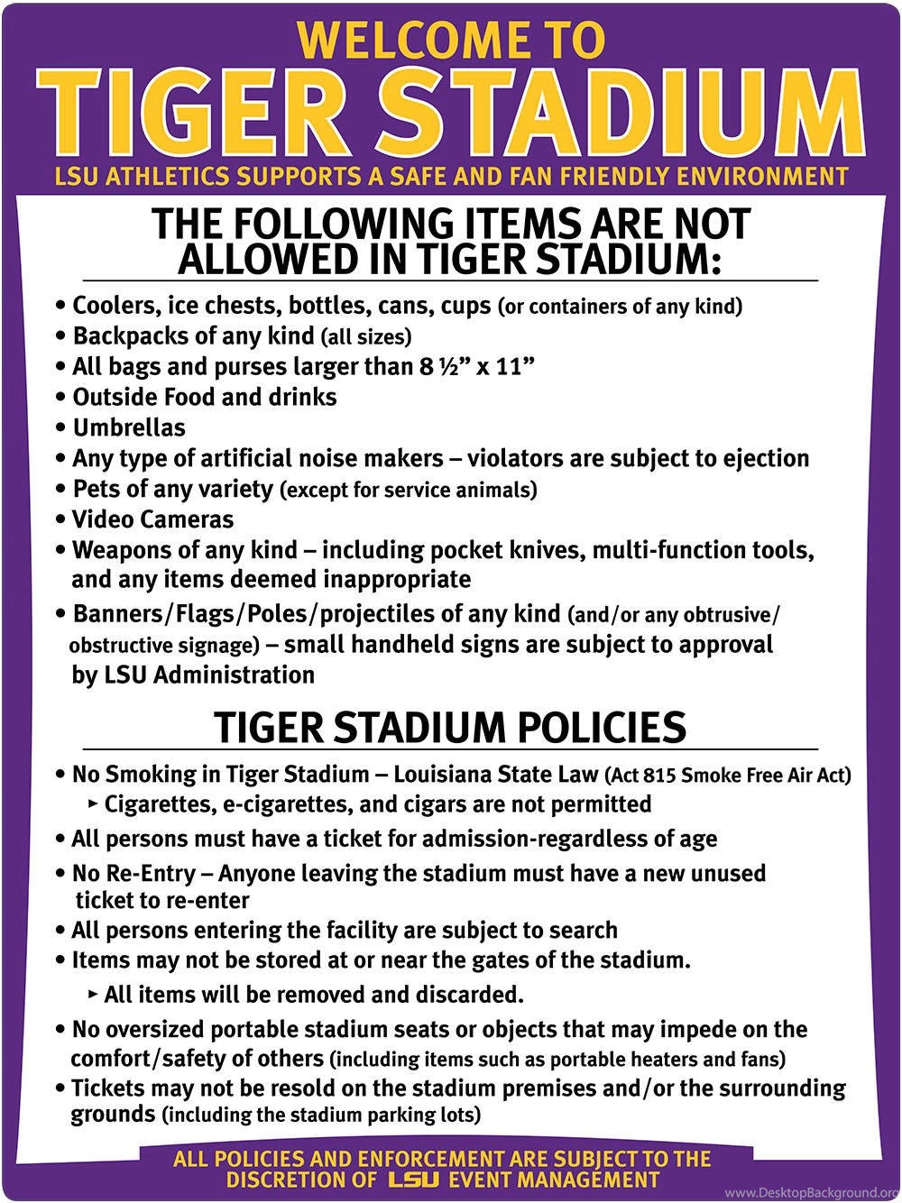 Tiger Stadium In Stadium Policies   LSUsports.net   The Official ...
