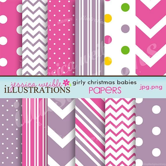 Girly Christmas Babies Cute Digital Papers For Card Design ...