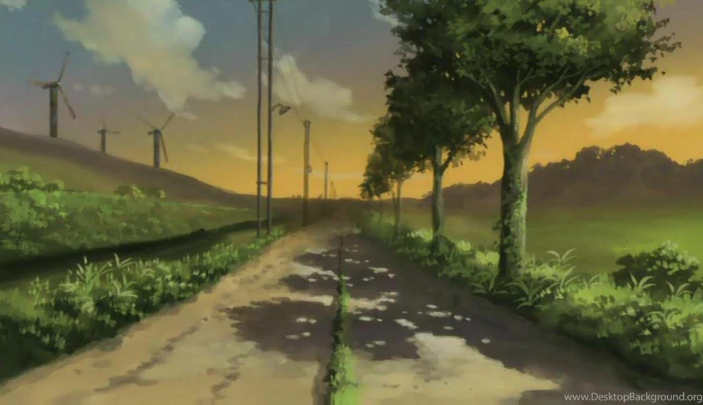 Haibane Renmei Trees Roads Windmills Wallpapers