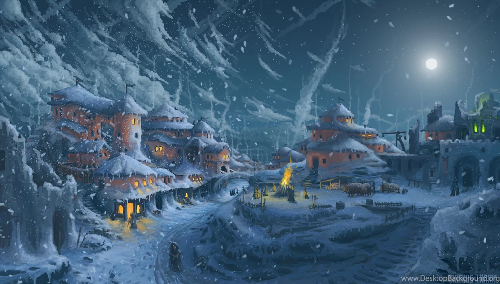 Zhivotpis Art Snow Cold Snow Drifts Houses Windows Light Road ...