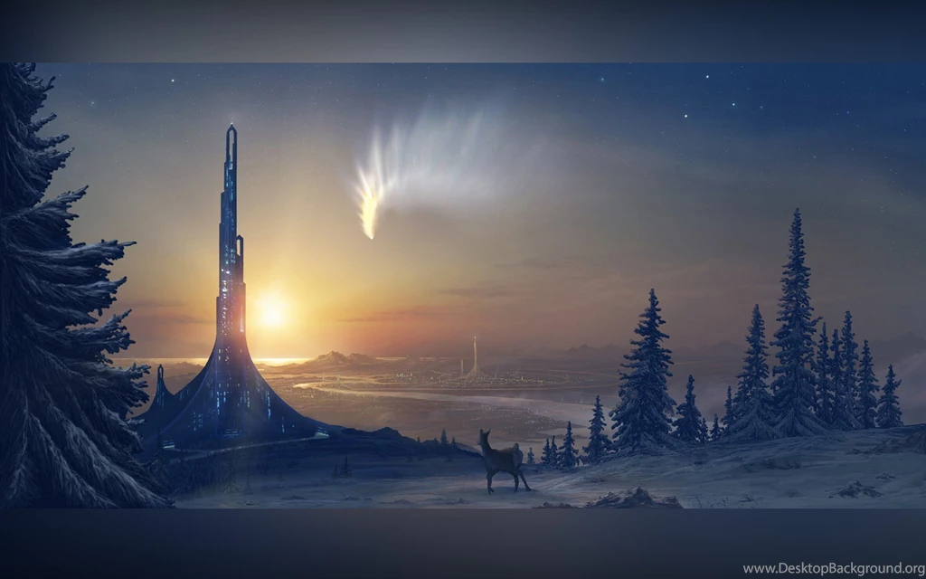 Fantasy Winter Tower Deer Wallpapers