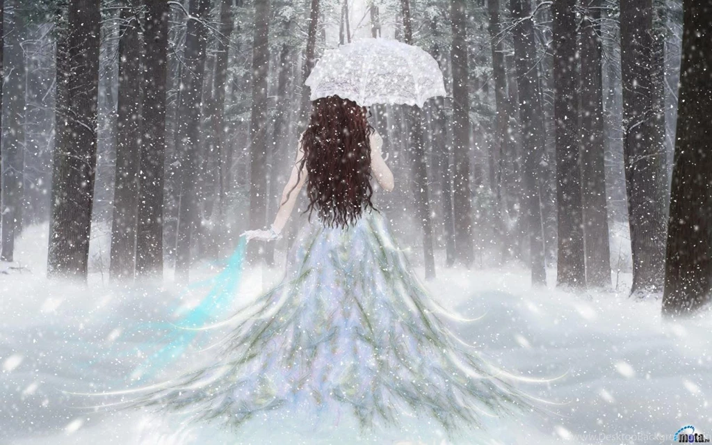 Download Wallpapers Fantasy Girl In Winter Forest (1440 X 900 ...