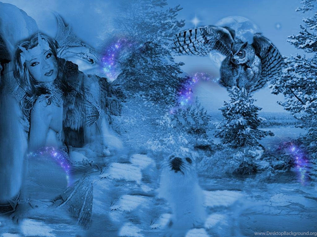 Fantasy Winter Blue Nymph With Friends   (