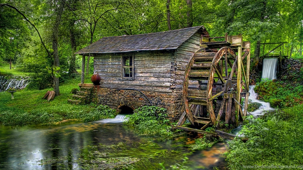 Other Little Forest Waterfalls Stream Waterwheel Free Desktop ...