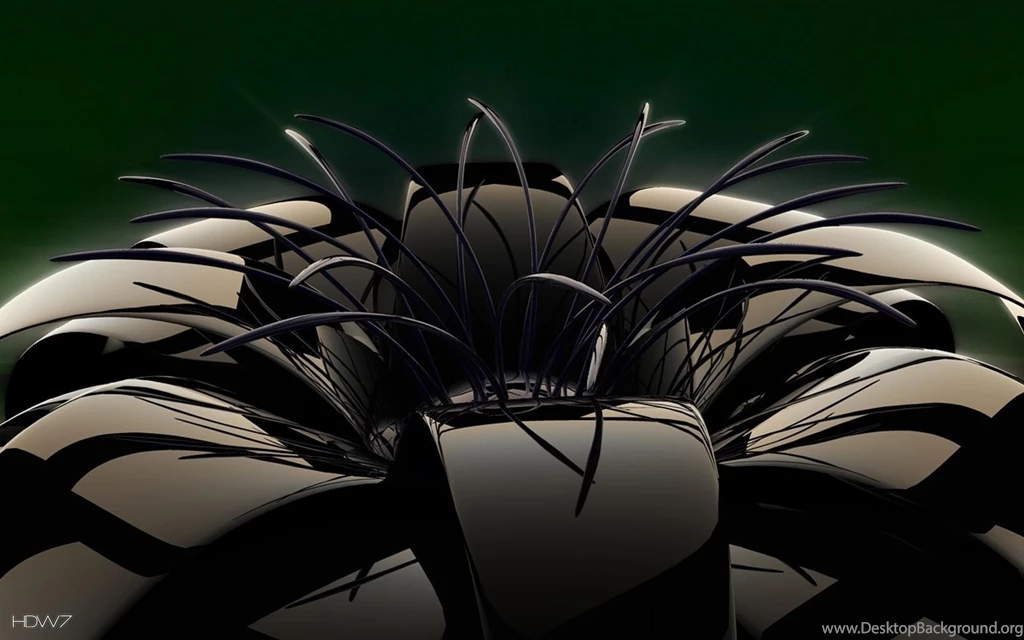 3d Black Shiny Glass Flower Dark