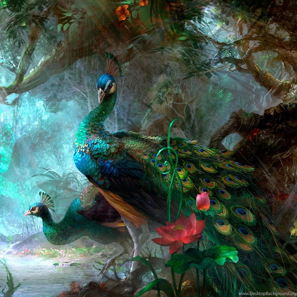 Painted Peacocks iPad Wallpapers Download