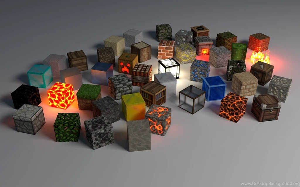 Cubes On A Gray Surface In The Style Of Minecraft Wallpapers And ...