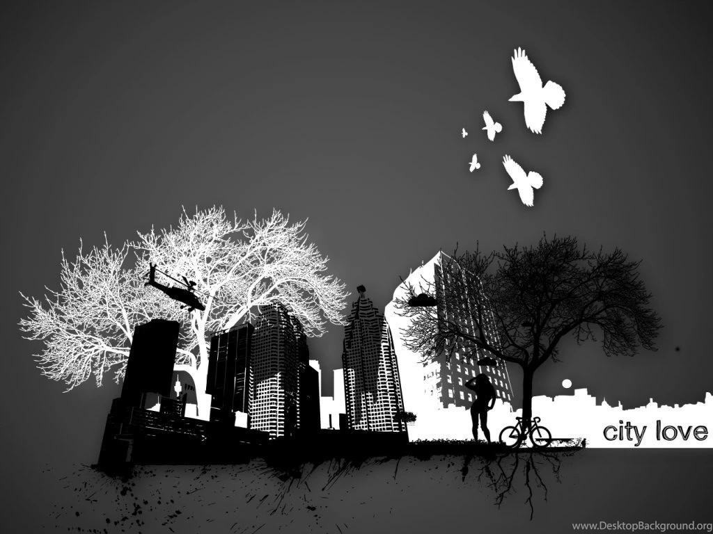 Wallpapers Black And White Landscape Free City Love Birds In The ...
