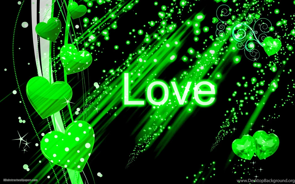 Black Abstract Wallpapers With Green Love Hearts