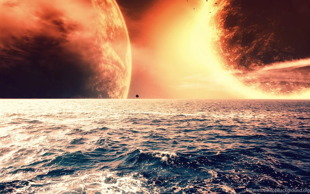 The Red Planet On The Sea Horizon 1920x1200 : Wallpapers13.com