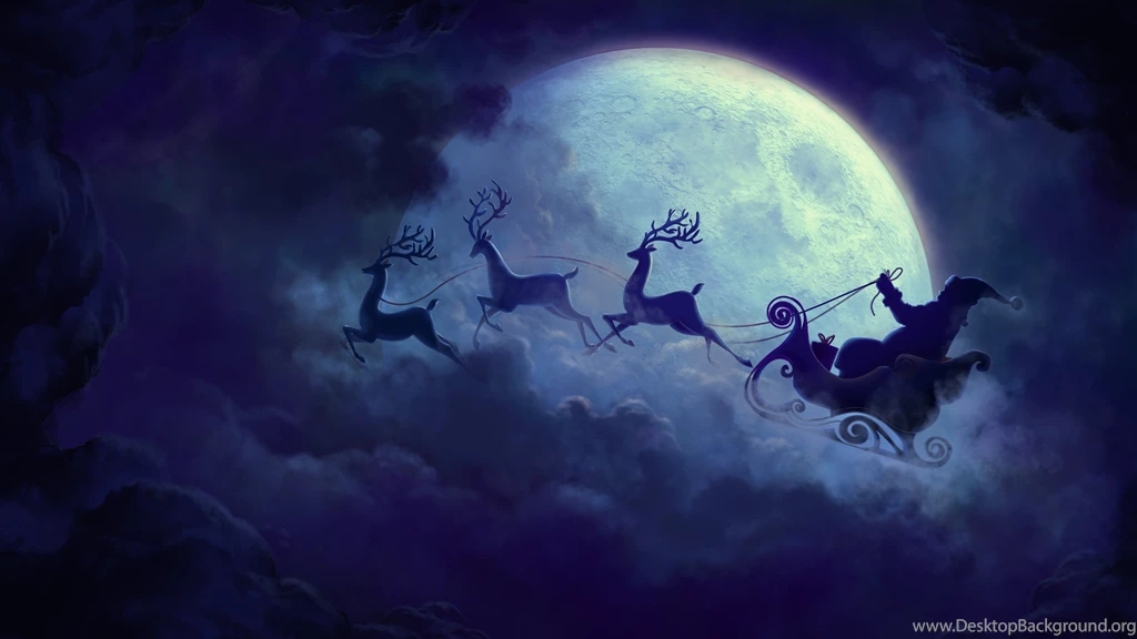 Santa Claus Flying In Moonlight Wallpapers HD