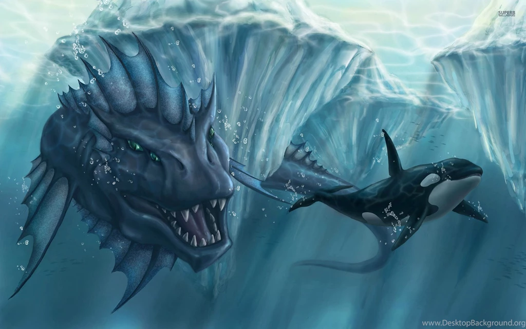 Aquatic Creature Chasing An Orca Wallpapers Fantasy Wallpapers ...