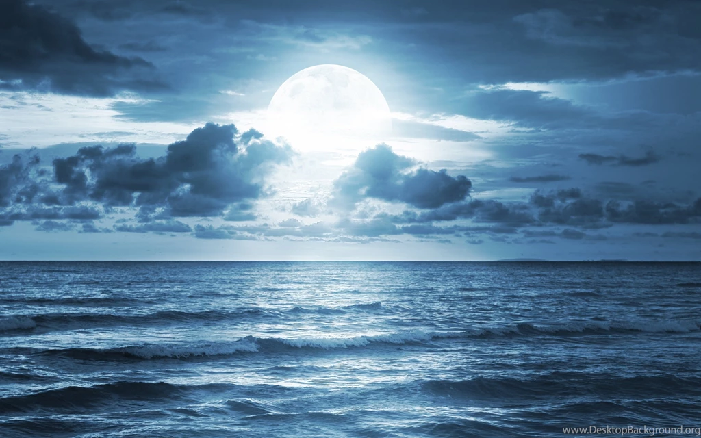 Ocean Sea Moonlight Dramatic Scene Full Moon Beautiful Nature ...