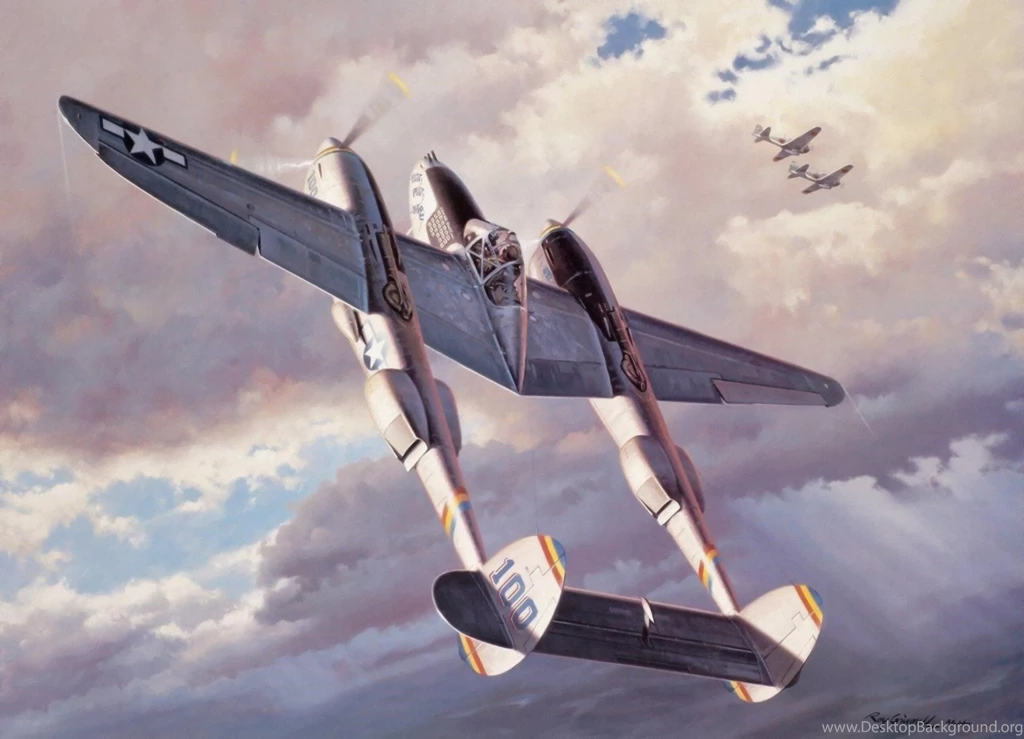 P 38 Lightning Ww2 Fighter War Art Painting Aviation Airplane HD ...