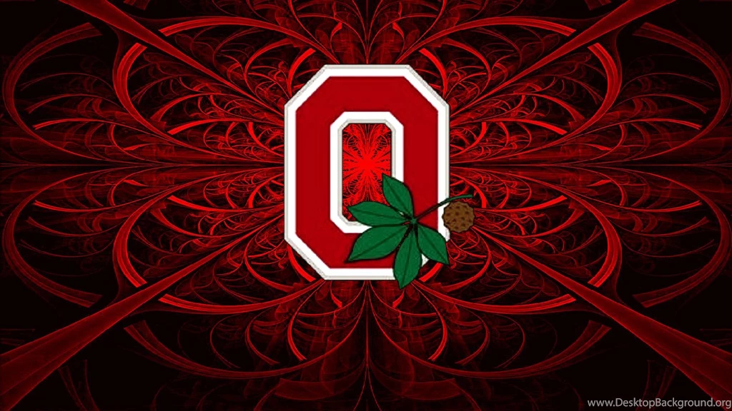 Red Block O With Buckeye Leaf On A Fractal Backgrounds (