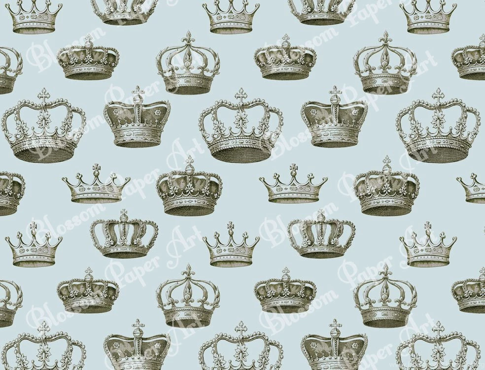 Light Blue Queen King Crowns Vintage Digital By Blossompaperart