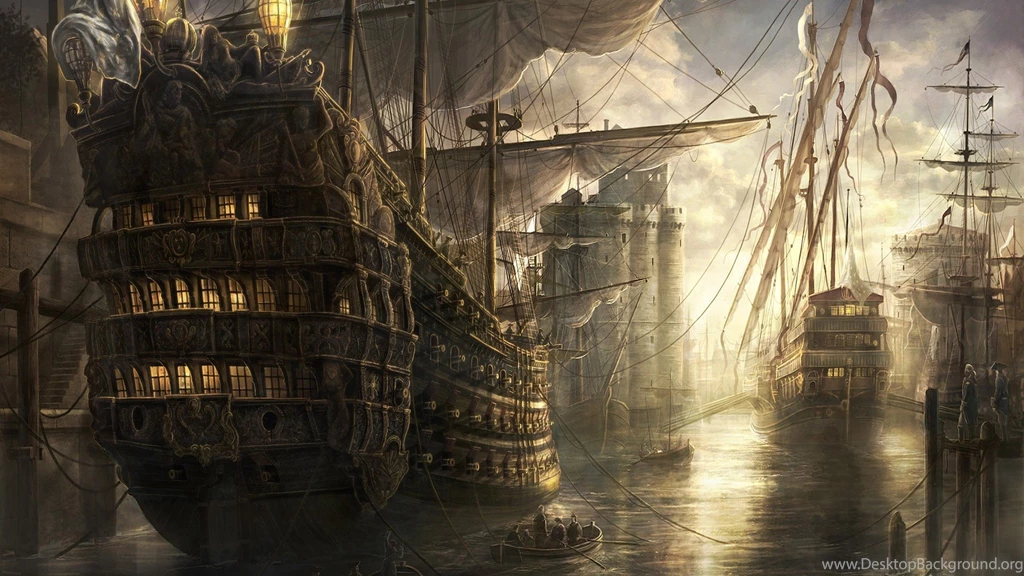 Vintage Sailing Ships In The Port Wallpapers And Images ...