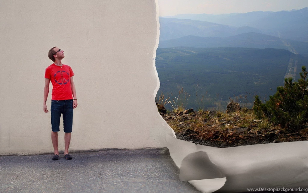 Wall Men Scenic Photo Manipulation Torn Paper Men With Glasses ...