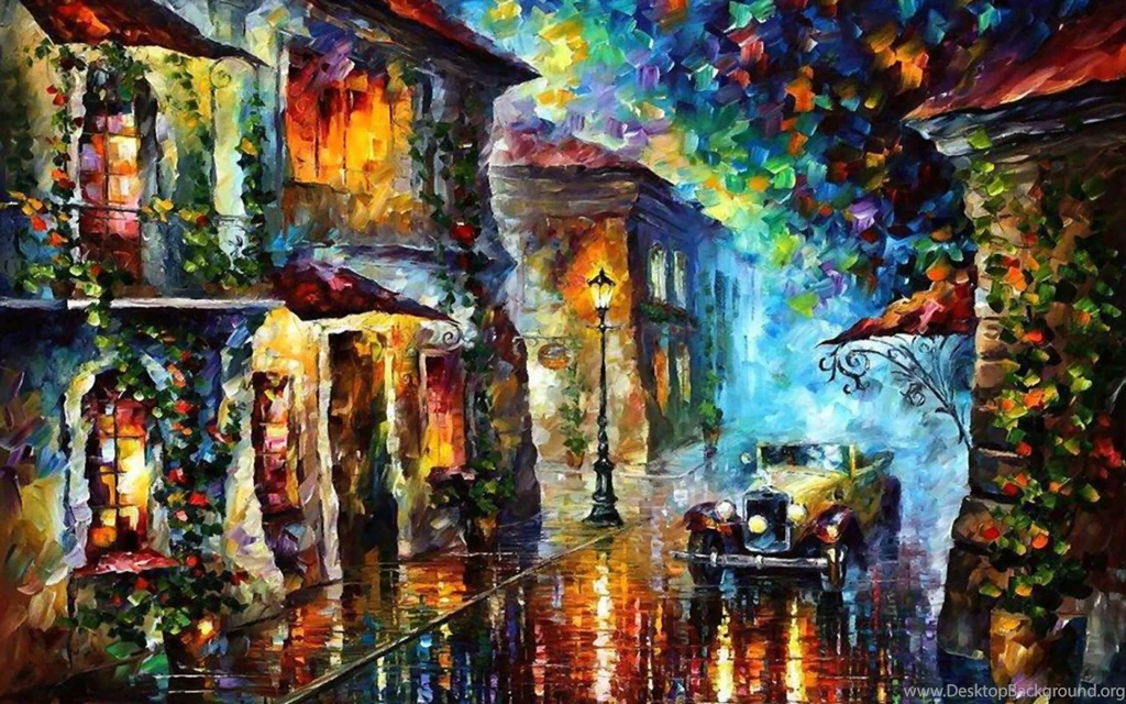 Colorful Street Scene Cityscape Scenery Painting Art Artwork Wide ...