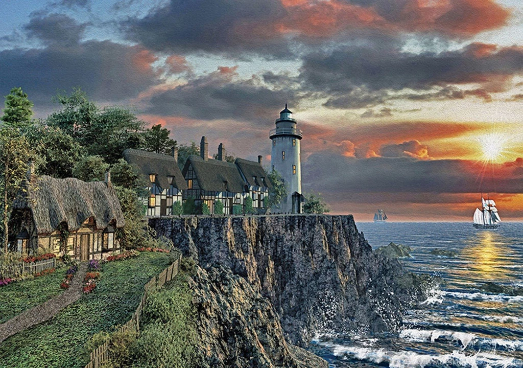 Lighthouses Spivy Point Lighthouse F1 Painting Seascape Scenery ...