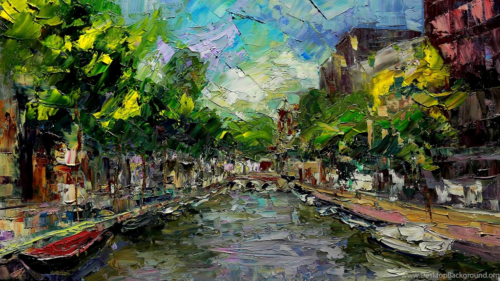 Painting Amsterdam Art Artwork Landscape Wide Screen Architecture ...