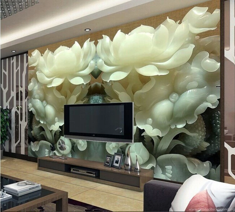 Custom 3d Mural Wallpapers Chinese Jade Lotus 3D TV Backgrounds ...