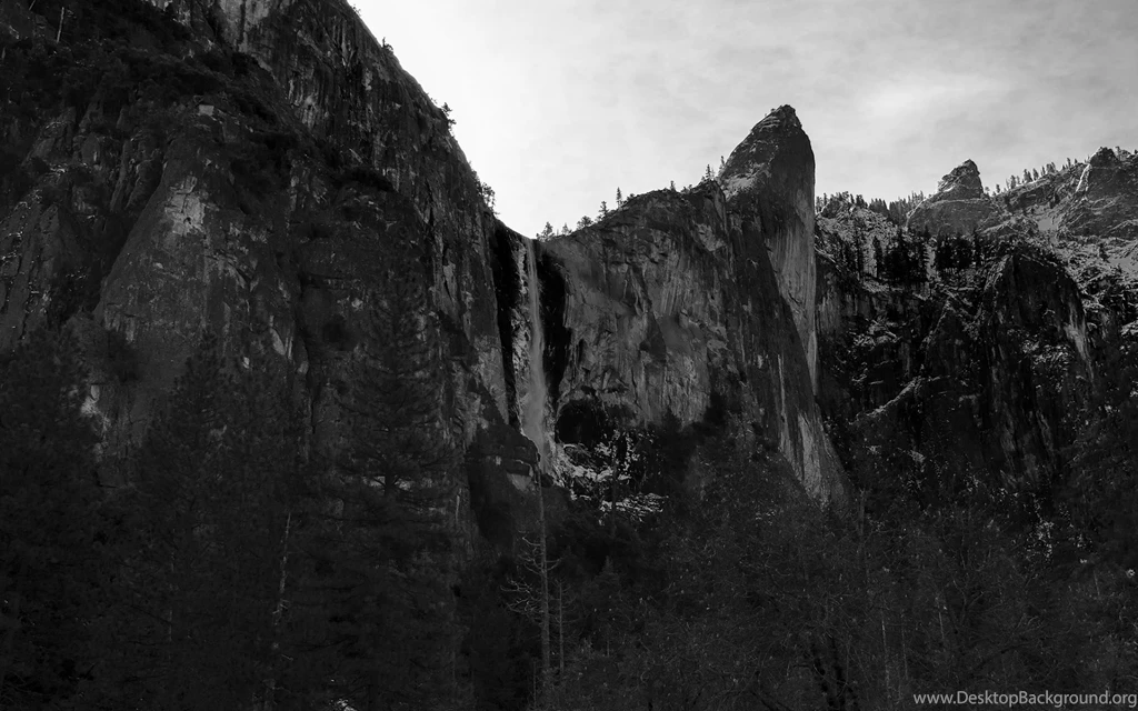 Cliff Waterfall Rock Stone BW Trees Mountains Black White ...