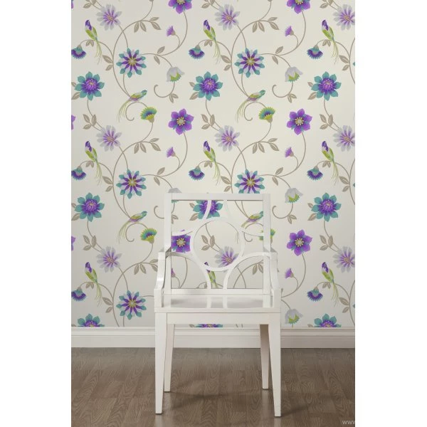 Buy Fine Decor Eden Bird Wallpapers Cream / Purple / Teal / Green