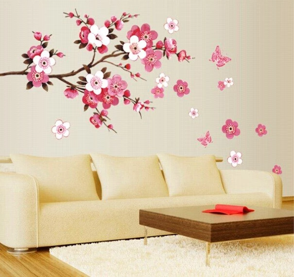 Aliexpress.com : Buy China Style Red Peach Flowers Vinyl Wall ...