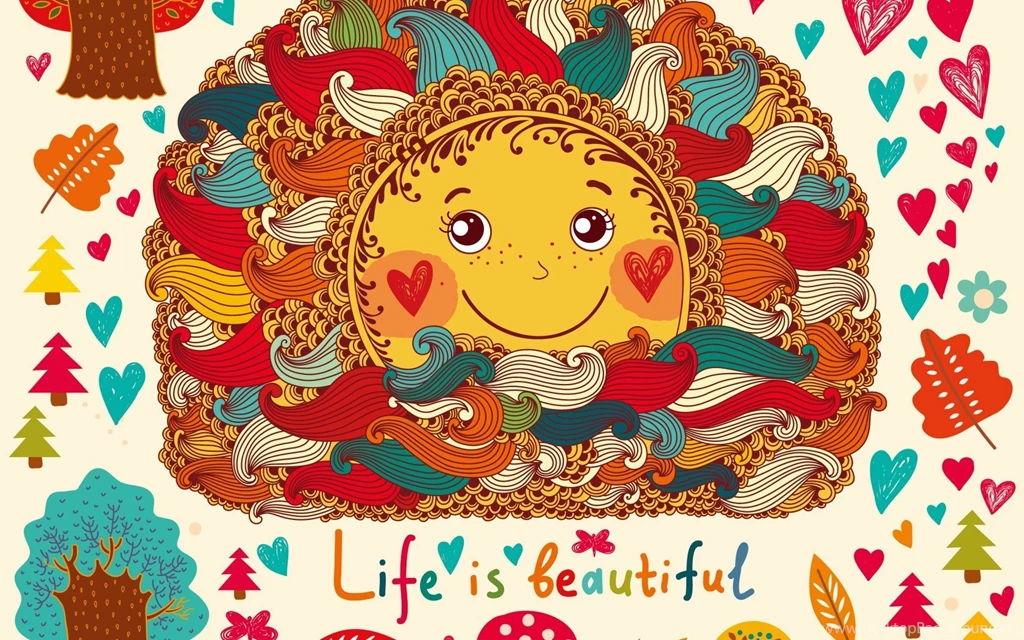 Lovely Drawing With Colorful Smiling Sun And Words Life Is ...