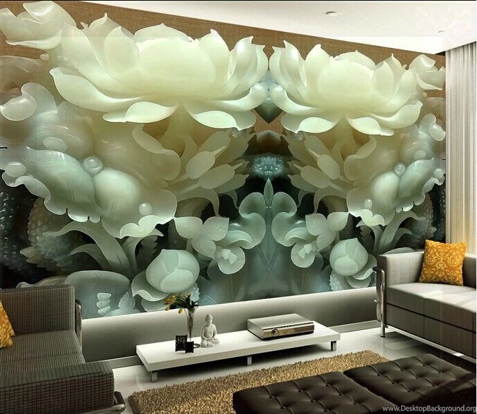 3D Stereo Jade Lotus Wallpapers TV Setting Wall Of The Sitting Room ...