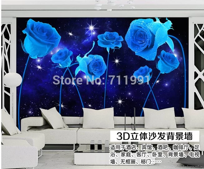 Custom Blue Roses Wallpapers For The Living Room Sofa Bedroom TV ...