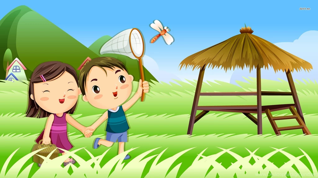 Kids Catching A Dragonfly Wallpapers Vector Wallpapers