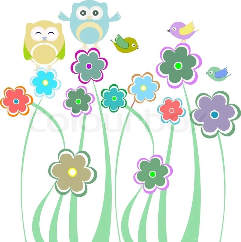 Cute Kids Backgrounds With Flowers Birds Owls