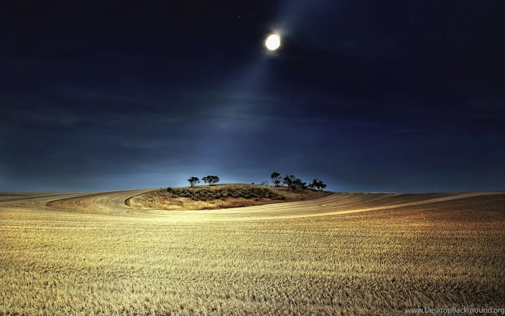 Beams Rays Moonlight Moon Night Sky Landscapes Fields Farm Wheat ...