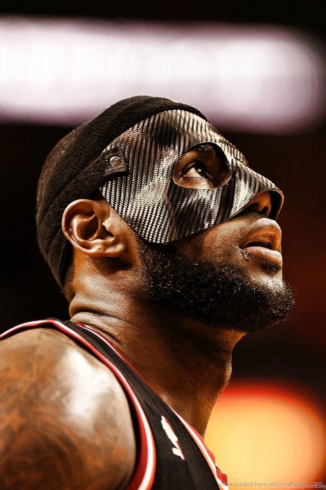 Download LeBron James In A Mask Looking Up Wallpapers For iPhone 4