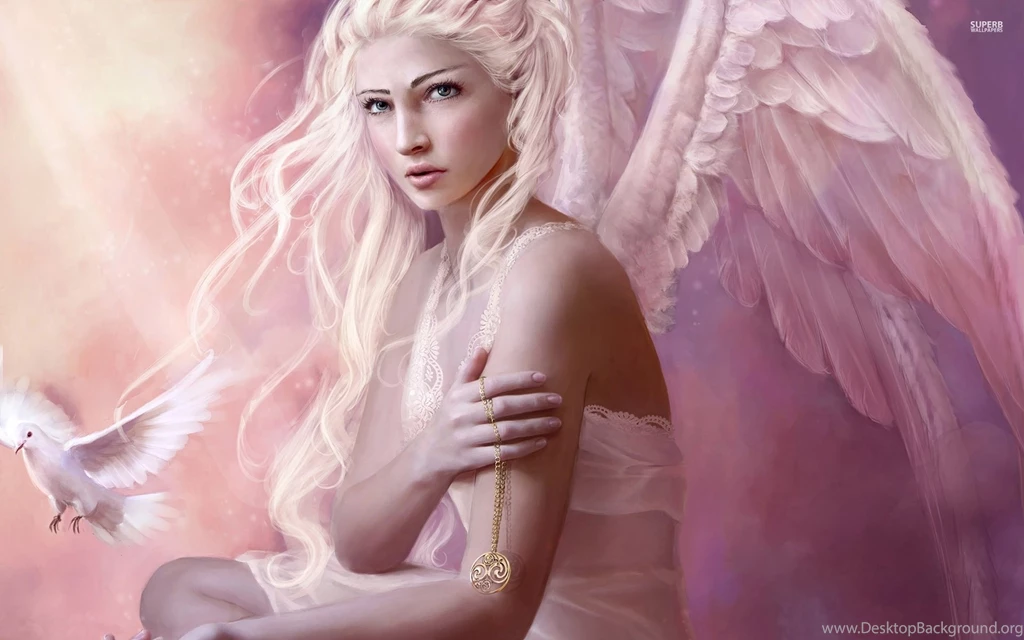 White Angel Holding A Golden Necklace Wallpapers Digital Art ...